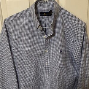 Ralph Lauren Blue and White Small Check Button-Down Shirt